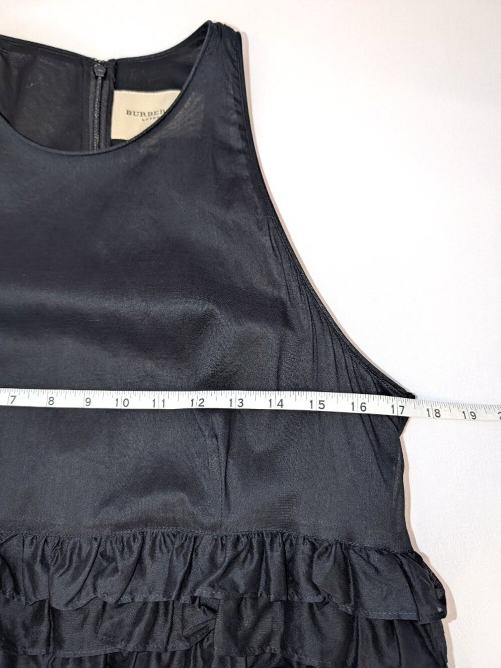 Burberry	 London | Black Cotton Tiered Ruffle Bottom Sleeveless Dress Size US 10 - Picture 11 of 14